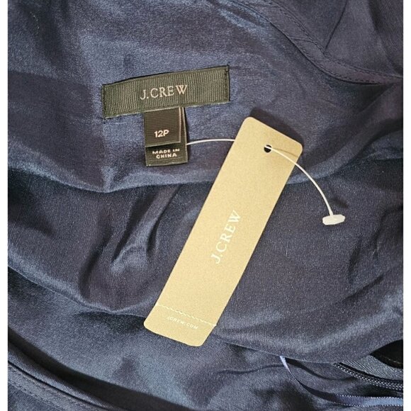 NWT J.Crew navy blue one shoulder silk top with ruffles balloon sleeve size 12P - Picture 8 of 8